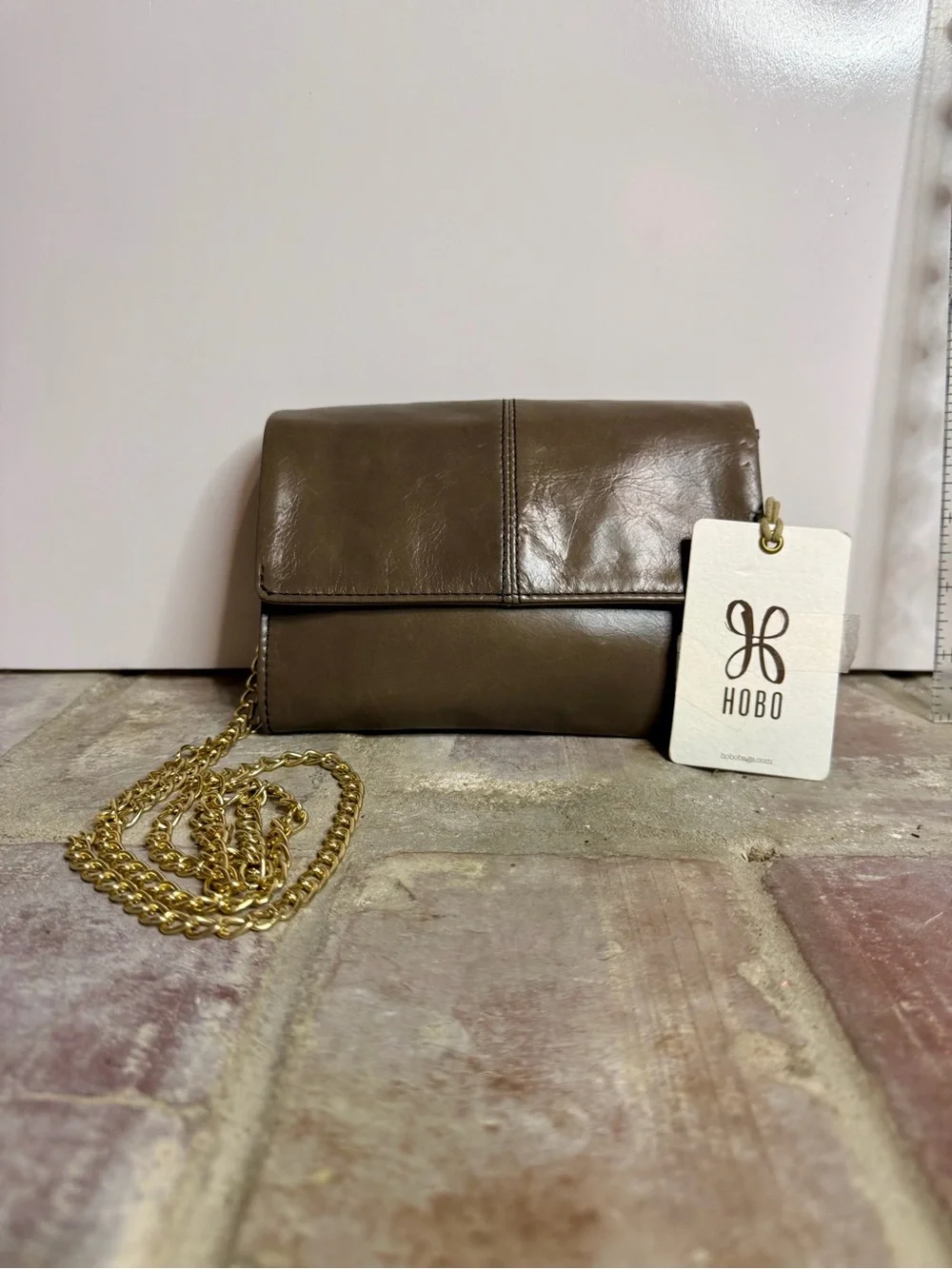 HOBO Jetty Leather Clutch/Crossbody – Shadow, Gold Chain — NWT